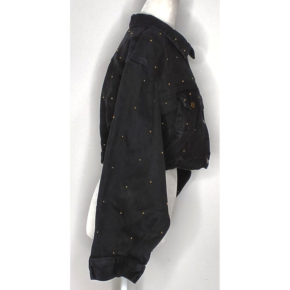 Paris Blues Denim Jacket Women Medium Black Vintage Cropped Studded - Picture 7 of 14